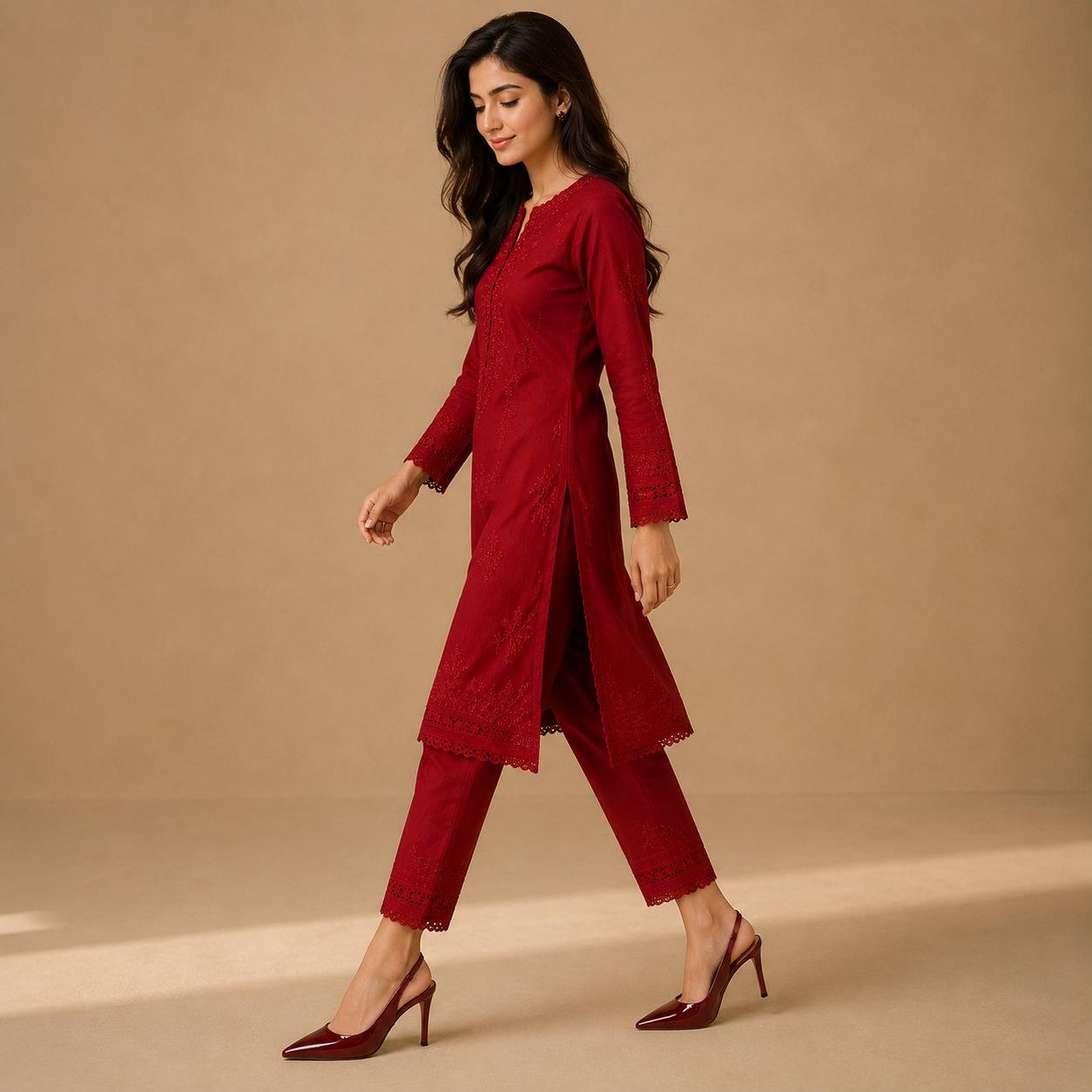 Glossy Maroon Pointed-Toe Heels - Image 3