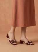 Classic Maroon Block Heels with Bow Detail