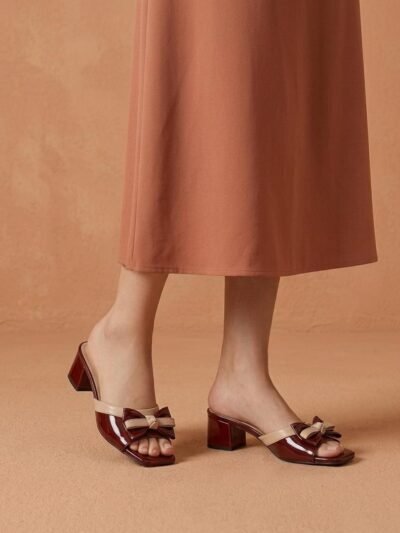 Classic Maroon Block Heels with Bow Detail